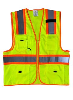 Buy Safety Reflective Vest Yellow 4 Pocket Breathable Fabric in Saudi Arabia