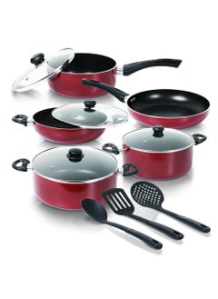 اشتري 12-Piece Nonstick Cookware Set With Glass Lids And 3 Nylon Spatula, PFOA Free-High Temperature Resistant Exterior Coating-ACS12M في السعودية