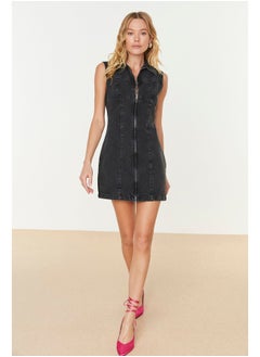 Buy Black Zipper Detailed Denim Dress in Egypt