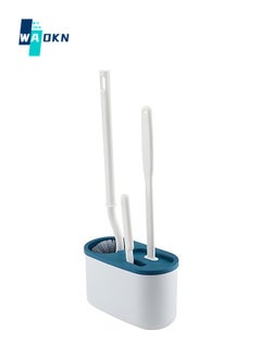Buy Toilet Brush and Holder Set, Non-Slip Long Plastic Handle, Wall Mounted Silicone Bristle Removable Handle Bathroom Cleaner Durable Toilet Accessories (White and Blue) in UAE