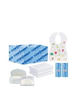 Buy Star Babies Disposable Packs (Changing mat 10pcs, Bibs 10pcs, Breast Pad 10pcs, Towel 3pcs with  Scented Bag 2pcs (30bags)-Blue in UAE