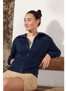 Buy Women Hooded Plain Sweatshirt, Navy Blue in UAE