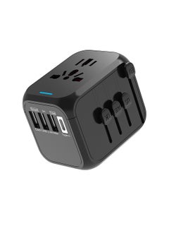 Buy Universal Travel Adapter, International Charger Power Adapter, Wall Charger AC Plug Adaptor with 3 USB And 1 Type-C for USA EU UK AUS Black in Saudi Arabia