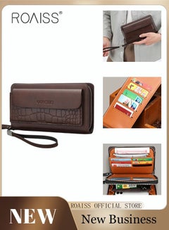 اشتري Men's Clutch Bag Large Capacity Multi-Card Business Casual Clutch Bag Crocodile Pattern Long Line Bag Clutch في السعودية