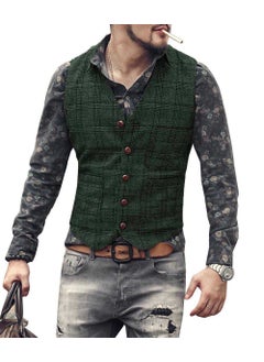 Buy Mens suit vest cross-border preferred Plaid casual vest groom best man slim vest Green in Saudi Arabia