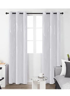 Buy 2-Piece Thermal Insulated Blackout Curtains Greyish White/Silver 100x200cm in UAE