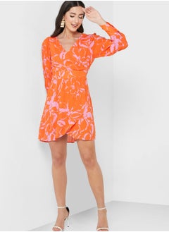 Buy Printed Surplice Neck Dress in Saudi Arabia