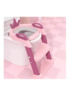 Buy Adjustable toddler crown shape baby toilet training seat with anti-cold soft padded seat, safe handles and wide non-slip steps Pink in Egypt