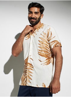 Buy Iconic Tropical Print Linen Viscose Camp Collar Shirt in Saudi Arabia