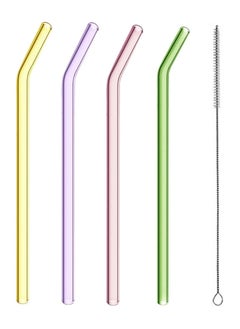 Buy Glass Colorful Straw Set 5 Pieces - 4 Straws 1 Brush Healthy and Eco-friendly in Egypt