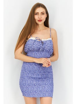 Buy Women Floral Print Mini Dress, Blue Combo in Saudi Arabia