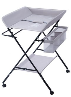 اشتري Portable Baby Changing Table Dresser, Foldable Changing Table With Wheels, Bottom Rack, Side Basket And Clothes Rail - Grey في السعودية