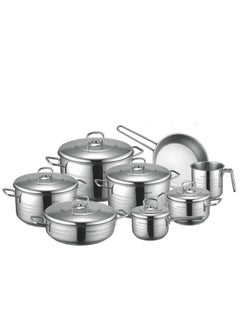 Buy 14-Piece Stainless Steel Estra Cookware Set With 5-Layers Induction Bottom; Sizes 16,18,22,26,30,26,24,14CM Silver in Saudi Arabia