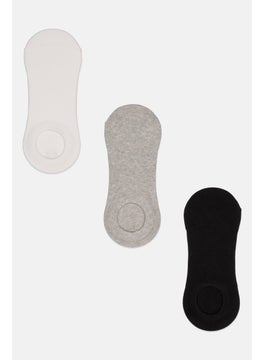 Buy Men 3 Pair Plain Round Invisible Socks, Grey/White/Black in UAE