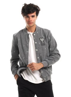 Buy Love "R" Stitching Allover Heather Grey Baseball Jacket With Side Pockets in Egypt