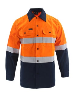 Buy Reflective Safety Workwear High Visibility T-Shirt for Construction Work Safety Long Sleeve Shirts with Pockets Orange/Navy in UAE