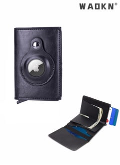 Buy AirTag Wallet, Minimalist Pocket-Sized Genuine Leather Credit Card Holder with RFID Technology, Slim Money Clip and Smart Wallet for Men, Accessory & Case for Apple Air Tag (Black) in Saudi Arabia