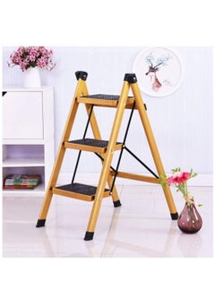 Buy 3 Steps Folding Ladder with Wide Pedal Durable Portable Metal Ladder for Home Kitchen Space Saving in Saudi Arabia