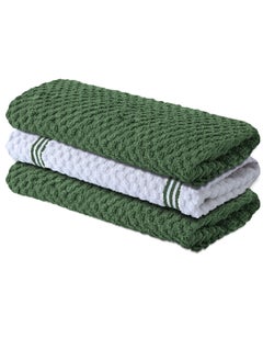 Buy Infinitee Xclusives Premium Kitchen Towels – Pack of 3, 100% Cotton 38cm x 64cm Absorbent Dish Towels - 425 GSM Tea Towel, Terry Kitchen Dishcloth Towels- Green Dish Cloth for Household Cleaning in UAE