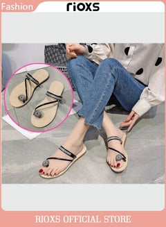 Buy Women's Shiny Diamond Rhinestone Sandals Comfortable Slip On Hollow Out Summer Flat Slippers in UAE