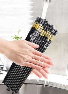 Buy 10 Pairs Reusable Chopsticks Dishwasher Safe, Fiberglass Chop Sticks Multipack Metal Japanese Korean Chopsticks for Food, BPA-Free, Safe, Gift, Smooth Touch, Black and Gold in Saudi Arabia