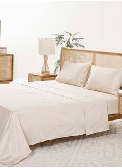 Buy Breathable 3-Piece Flat Sheet Set, Light Brown - 300TC, 274x274 cm in UAE