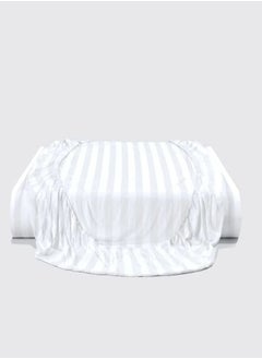 اشتري Fitted Sheet With 2 Pillow Cover 90 GSM White And Stripe 200x200+20 Cm في الامارات