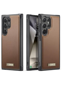 Buy CaseMe Phone Case Compatible with Samsung Galaxy S23 Ultra Luxury PU Leather Back Cover Cover Magnetic Wireless Charging Compatible with Samsung Galaxy S23 Ultra (Brown) in Egypt