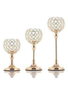 اشتري Crystal Candle Holders for Dining Table Centerpiece Decor, 3Pcs Tealight Candlestick Holder Gold for Party, Holiday, Home Decor(4-inch Big Candle Bowl) في الامارات