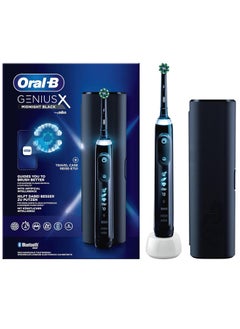 اشتري Oral-B Genius X Electric Toothbrush with Artificial Intelligence, App Connected Handle, Travel Case, 6 Mode Display with Teeth Whitening, Black في الامارات