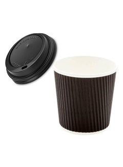اشتري 10 Pieces Disposable Ripple Coffee Cups Black With Lid 4 Oz - Disposable Ripple Insulated Coffee Cups في الامارات
