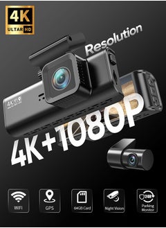 Buy 4K Dash Camera for Cars 3.18” IPS Screen Mini Dash Cam Recorder Car Dvr for 24H Parking Mode Built In WiFi GPS,Free 64GB SD Card in Saudi Arabia