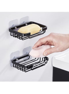 Buy 2-Piece Self Adhesive Bathroom Soap Dishes, Bar Soap Holder for Shower Wall, Rust Proof Metal Self Draining Soap Tray, Wall Mounted Soap Dish for Shower, Shower Soap Bar Holder, Black in UAE