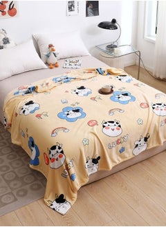 Buy Fleece Blanket 200*230cm Super Soft Throw Orange color with Lucky Cow Moo Moo Friends Design, Kids Room Décor. in UAE