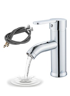 Buy YOMYM Wash Basin Mixer Faucet,Bathroom Basin Faucet,Water Mixer Kitchen Hot and Cold Water, Single Tap for Sink, Bathroom Sink Faucets with Included Hoses (Silver) in Saudi Arabia