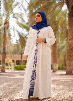 Buy Abaya Open Chicks Dot Design Cloth V-Open Neck with White in Saudi Arabia