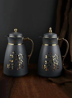 Buy Royal Camel Thermos Set Decorated  2 Pieces For Coffee And Tea Dark Grey/Golden 1Liter in Saudi Arabia