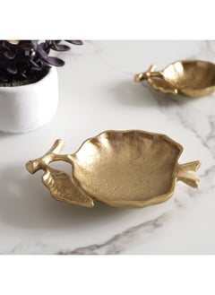 Buy Pomegranate Metal Decor Tray 19x14x2.5cm- Gold in UAE