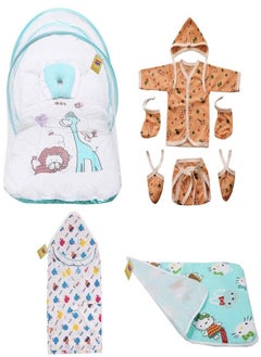 Buy Fareto New Born Baby Gift Pack of Essential Items (0-6 Months) (Pack of 8 with Mattress) in UAE