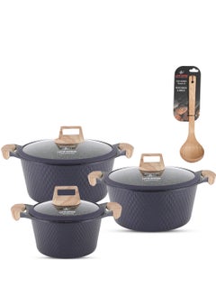 Buy LIFE SMILE Granite Stone Non-Stick Cooking Set - Multi-Layer Granite Coated Cookware with Induction Base and Bakelite Handles, 100% PFOA-Free Pots (Purple, 16/20/24CM) in UAE