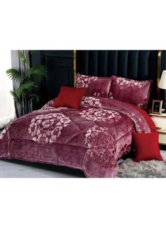 Buy COMFY 6PC FAUX FUR SOFT & LUXURIOUS MAROON FLORAL COMFORTER SET in UAE