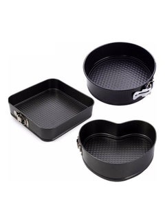 Buy 3-Piece Non-Stick Cake Mold Set with Removable Bottoms a Shapes Of Round and Heart and Square in Saudi Arabia