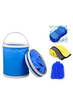 Buy Set Cleaning Bundle for Car with Foldable Bucket, Sponge, Glove, and Microfiber Towel in UAE