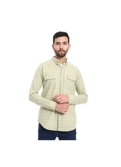 Buy Windowpane Pattern Long Sleeves Shirt - Pistachio & Beige in Egypt