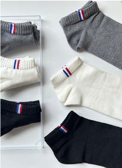 Buy 6 pairs For mens tommy Patterned breathable (White/Gray/Black) ankle socks cotton breathable, anti-sweat and anti-odor Size (40-44) (6 pairs Mixed Color packed) in Saudi Arabia