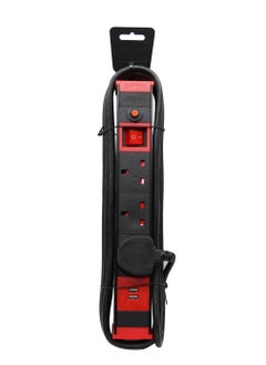 Buy 5 Yard Power Extension Cord, Multi plug with Fast USB charging slots, 3 Way power Strip and On Off Switch, Black Red, Saudi Made in Saudi Arabia