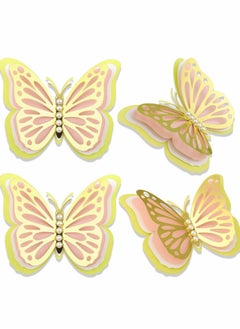 Buy 3D Butterfly Wall Decor 4Pcs 12" Large Gold for Birthday Party Decorations Cake Decorations, Removable Stickers Room Kids Nursery Wedding Decor(Gold) in UAE