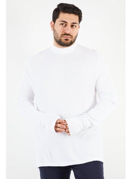 Buy Men Mock Neck Long Sleeves Ribbed T-Shirt, White in UAE