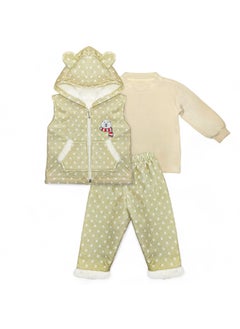 Buy Three-piece baby set with fur inside, hood, pants + shirt + vest in Egypt