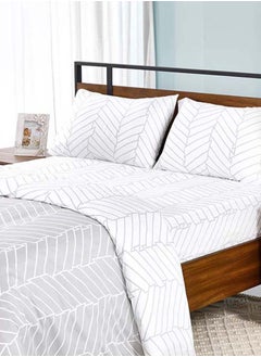 اشتري Chevron Fitted Sheet and Pillowcase Set, Silver & White - 180x200 cm في الامارات